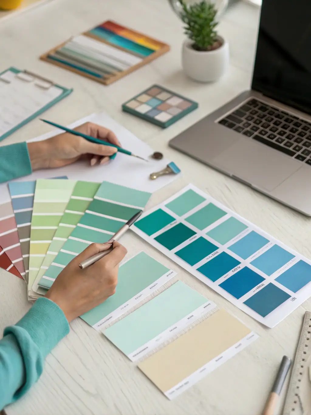 A digital rendering of a color palette selection tool, displaying a wide range of modern color schemes for business card design.